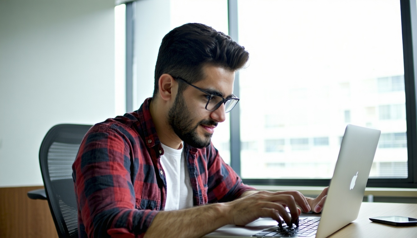 Remote Latin American developer working on a laptop